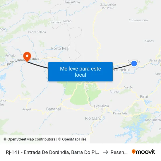 Rj-141 - Entrada De Dorândia, Barra Do Piraí to Resende map