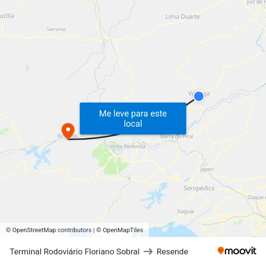 Terminal Rodoviário Floriano Sobral, Valença to Resende map