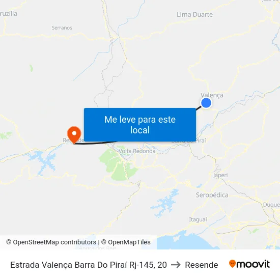 Estrada Valença Barra Do Piraí Rj-145, 20 to Resende map