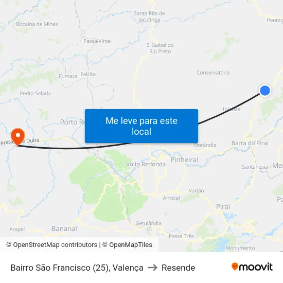 Bairro São Francisco (25), Valença to Resende map