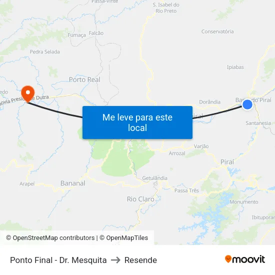 Ponto Final - Dr. Mesquita, Barra Do Piraí to Resende map