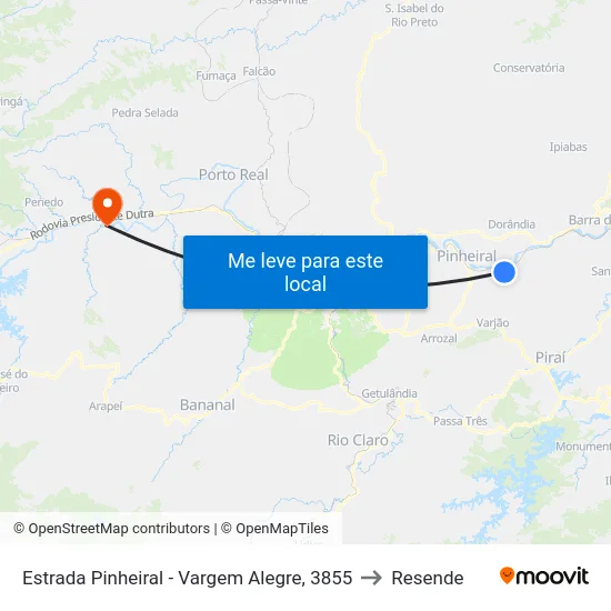 Estrada Pinheiral - Vargem Alegre, 3855 to Resende map