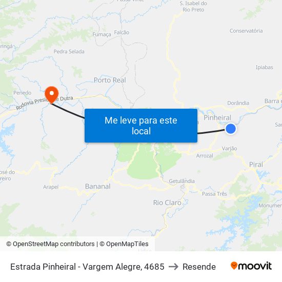 Estrada Pinheiral - Vargem Alegre, 4685 to Resende map