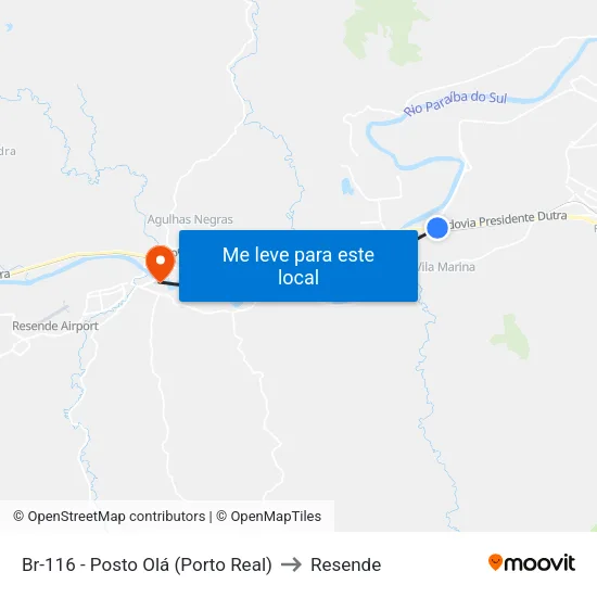 Br-116 - Posto Olá (Porto Real) to Resende map