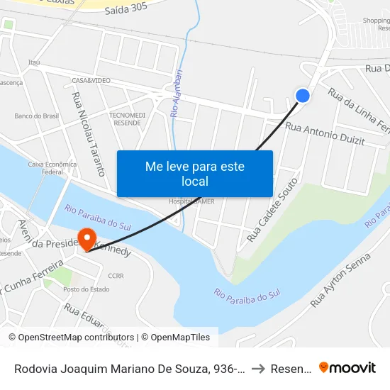 Rodovia Joaquim Mariano De Souza, 936-1248 to Resende map