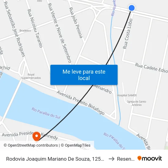 Rodovia Joaquim Mariano De Souza, 1250-1282 to Resende map