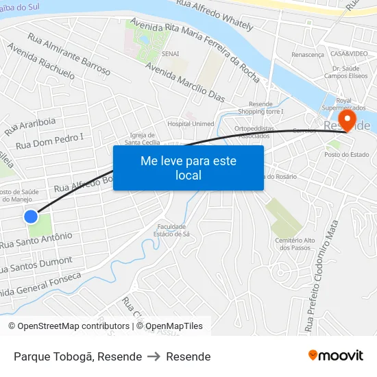 Parque Tobogã, Resende to Resende map