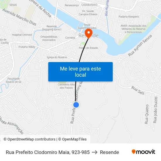 Rua Prefeito Clodomiro Maia, 923-985 to Resende map