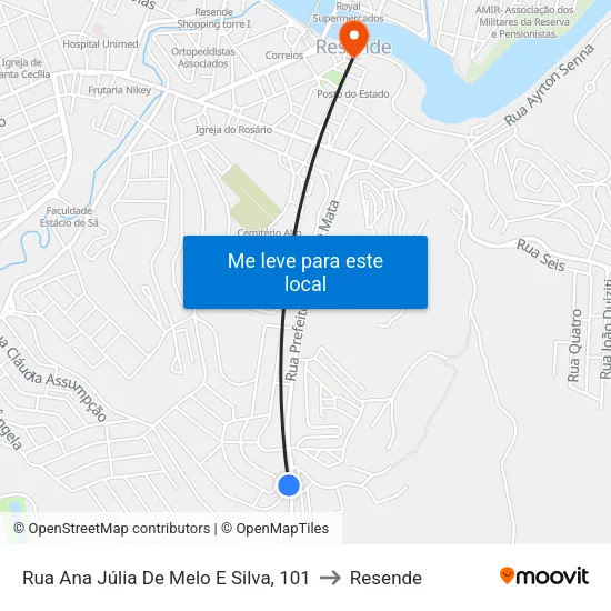 Rua Ana Júlia De Melo E Silva, 101 to Resende map