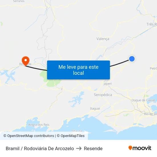 Bramil / Rodoviária De Arcozelo to Resende map