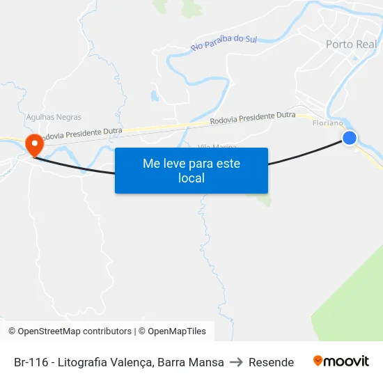 Br-116 - Litografia Valença, Barra Mansa to Resende map