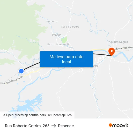 Passagem Nível Vila Pinheiro, Itatiaia to Resende map