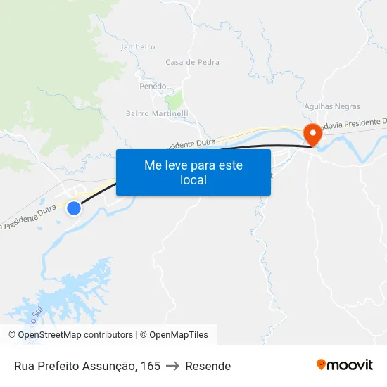 Rua Prefeito Assunção, 165 to Resende map