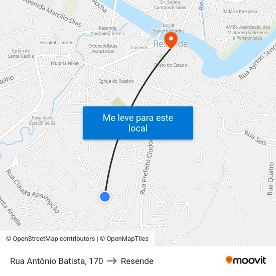 Rua Antônio Batista, 170 to Resende map