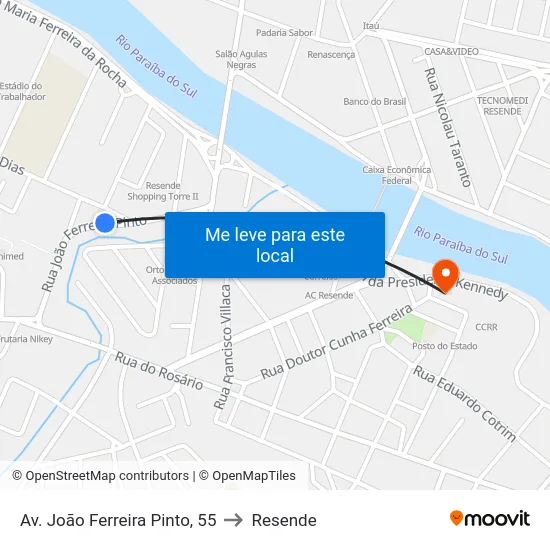 Av. João Ferreira Pinto, 55 to Resende map