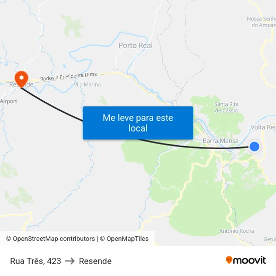 Rua Três, 423 to Resende map