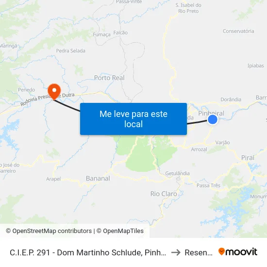 C.I.E.P. 291 - Dom Martinho Schlude, Pinheiral to Resende map