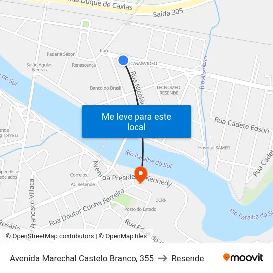 Avenida Marechal Castelo Branco, 355 to Resende map