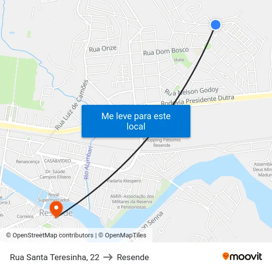 Rua Santa Teresinha, 22 to Resende map