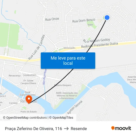 Praça Zeferino De Oliveira, 116 to Resende map