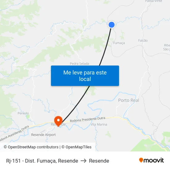 Rj-151 - Dist. Fumaça, Resende to Resende map
