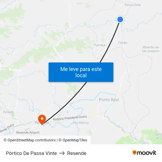 Pórtico De Passa Vinte to Resende map