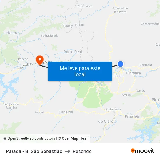 Parada - B. São Sebastião, Volta Redonda to Resende map