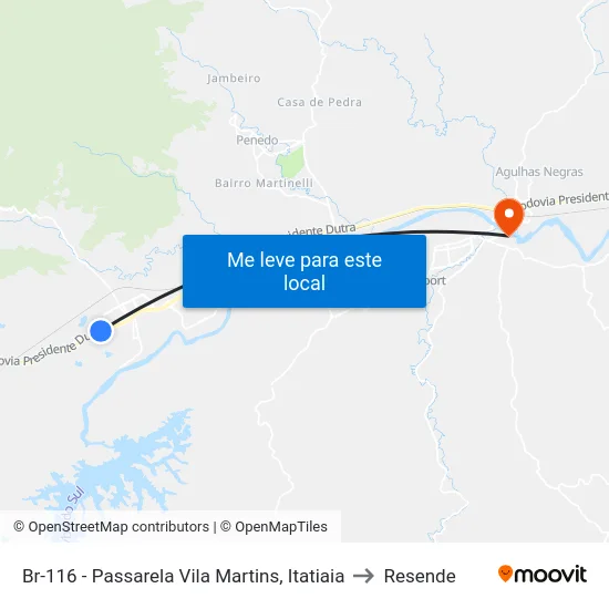 Br-116 - Passarela Vila Martins, Itatiaia to Resende map