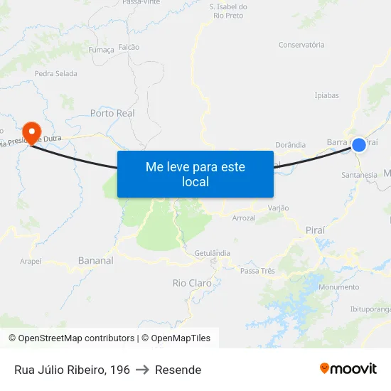 Rua Júlio Ribeiro, 196 to Resende map
