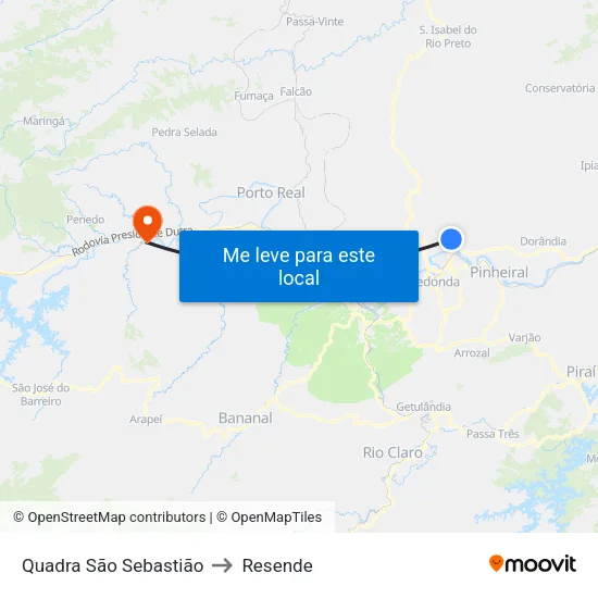 Quadra São Sebastião, Volta Redonda to Resende map