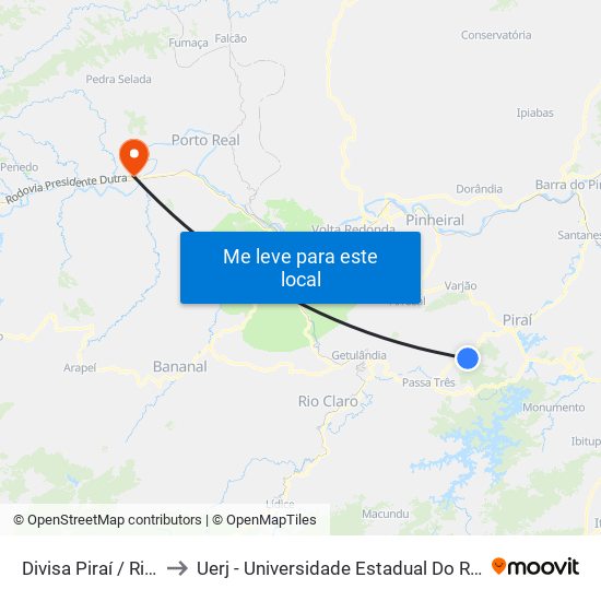 Divisa Piraí / Rio Claro to Uerj - Universidade Estadual Do Rio De Janeiro map