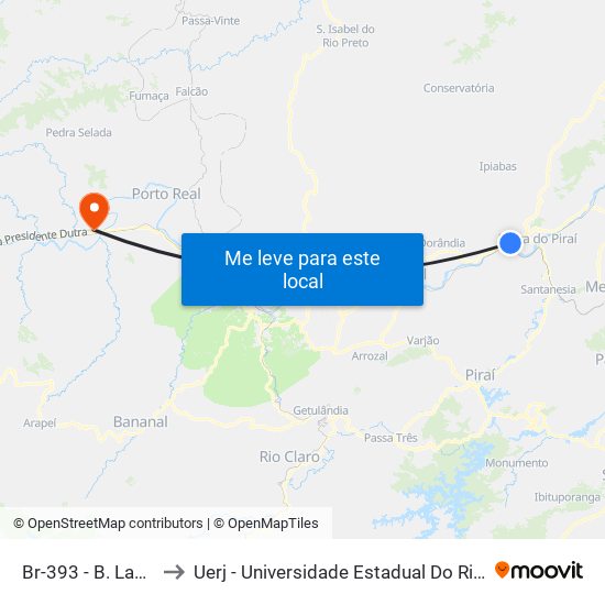 Br-393 - B. Lago Azul to Uerj - Universidade Estadual Do Rio De Janeiro map