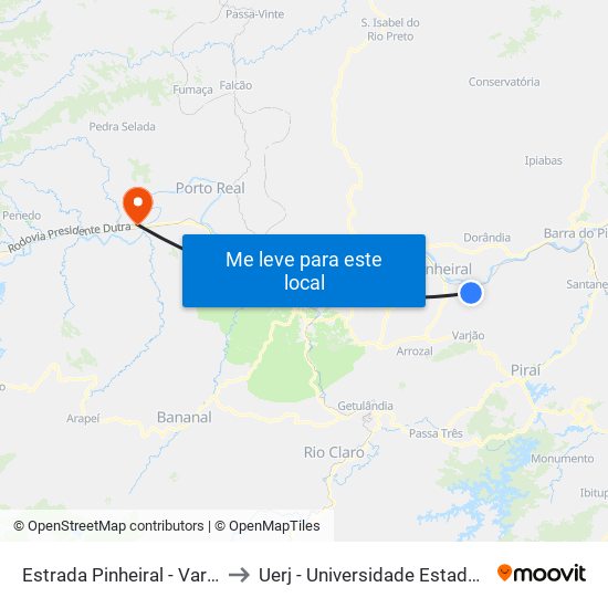 Estrada Pinheiral - Vargem Alegre, 4685 to Uerj - Universidade Estadual Do Rio De Janeiro map