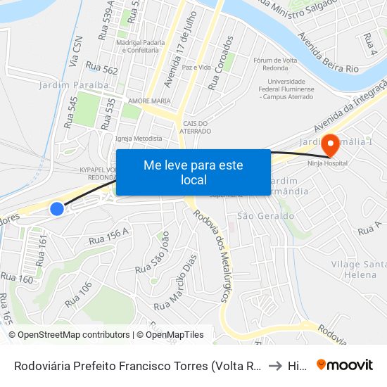 Rodoviária Prefeito Francisco Torres (Volta Redonda) to Hinja map