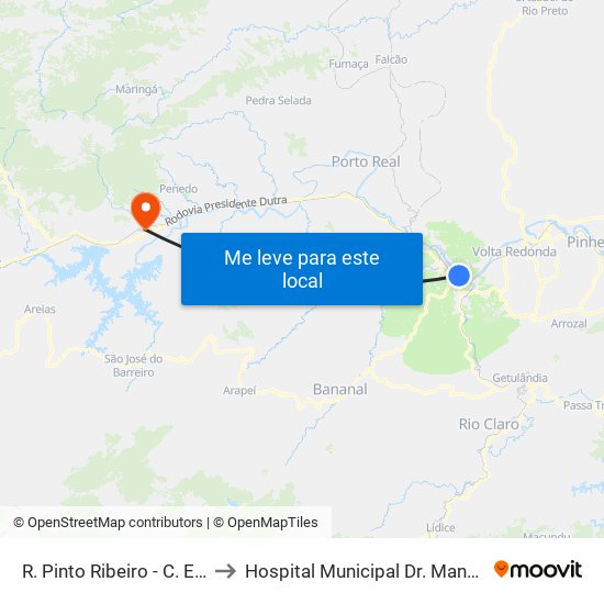 R. Pinto Ribeiro - Col. Barão Aiuruoca to Hospital Municipal Dr. Manoel Martins de Barros map