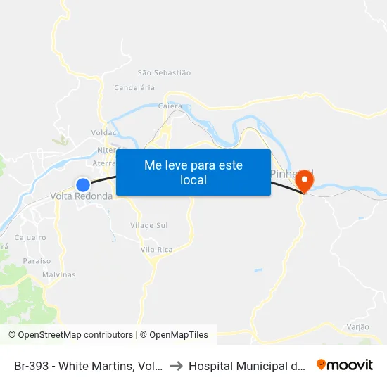Br-393 - White Martins, Volta Redonda to Hospital Municipal de Pinheiral map
