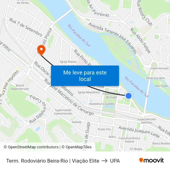 Term. Rodoviário Beira-Rio | Viação Elite, Barra Mansa to UPA map