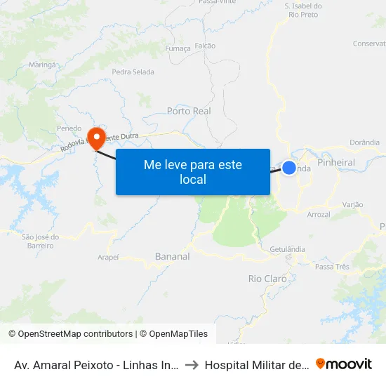 Avenida Amaral Peixoto - Linhas Intermunicipais, Volta Redonda to Hospital Militar de Resende map
