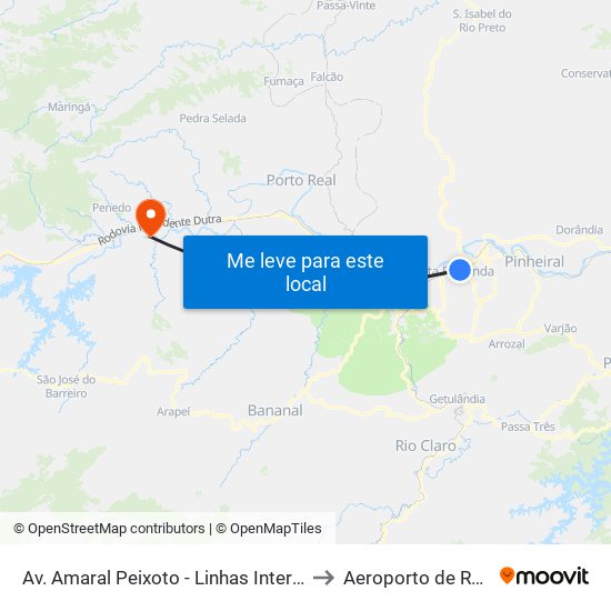 Av. Amaral Peixoto - Linhas Intermunicipais to Aeroporto de Resende map