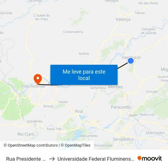 Rua Presidente Vargas, 418 to Universidade Federal Fluminense - Campus Aterrado map