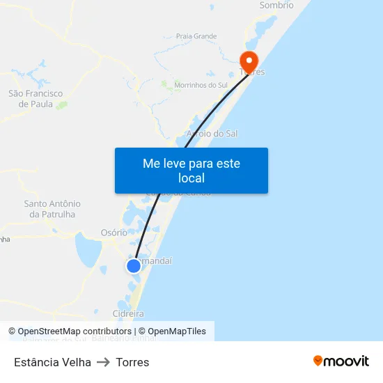 Estância Velha to Torres map