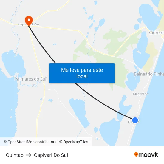 Quintao to Capivari Do Sul map