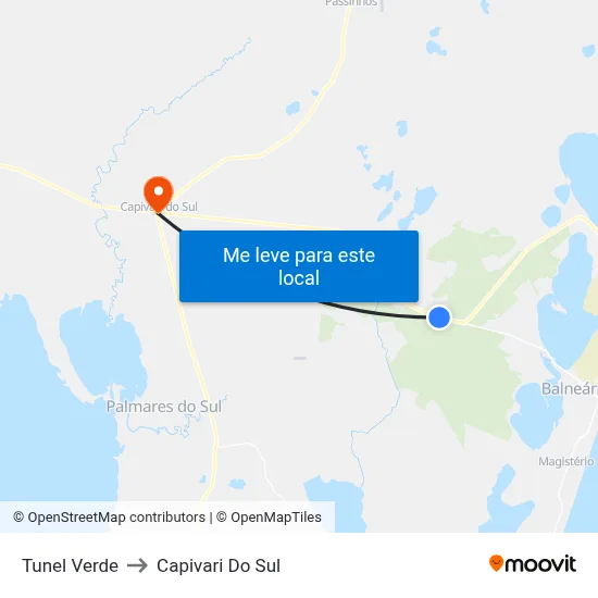 Tunel Verde to Capivari Do Sul map