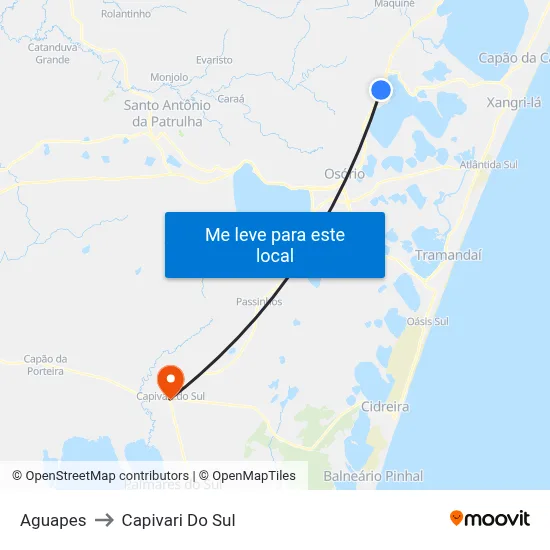 Aguapes to Capivari Do Sul map