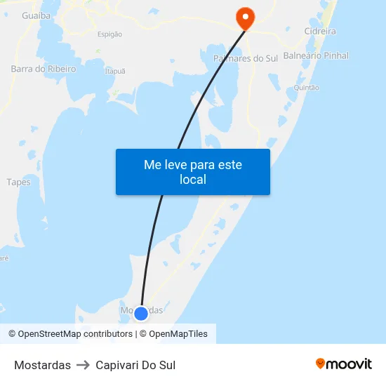 Mostardas to Capivari Do Sul map