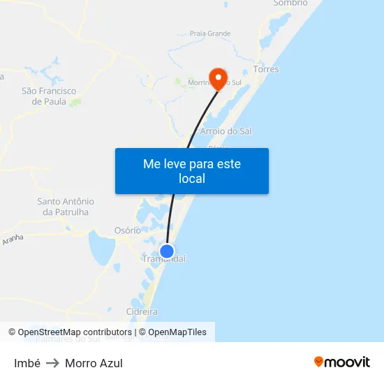Imbé to Morro Azul map