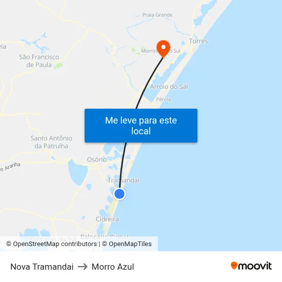 Nova Tramandai to Morro Azul map
