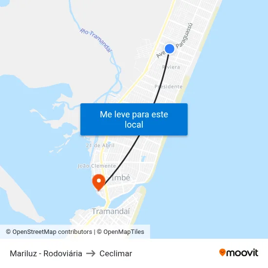 Mariluz - Rodoviária to Ceclimar map