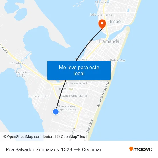Rua Salvador Guimaraes, 1528 to Ceclimar map