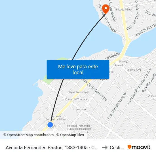 Avenida Fernandes Bastos, 1383-1405 - Caldas Júnior to Ceclimar map
